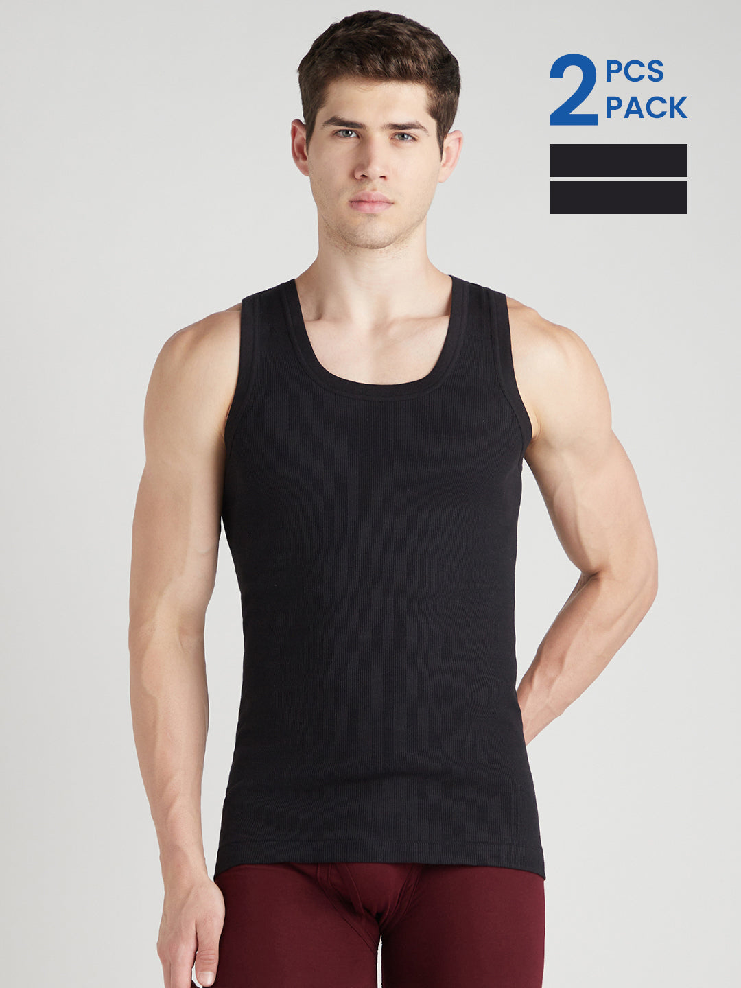 Men's Derby Vest for Men's Innerwear - Black - Pack of 2