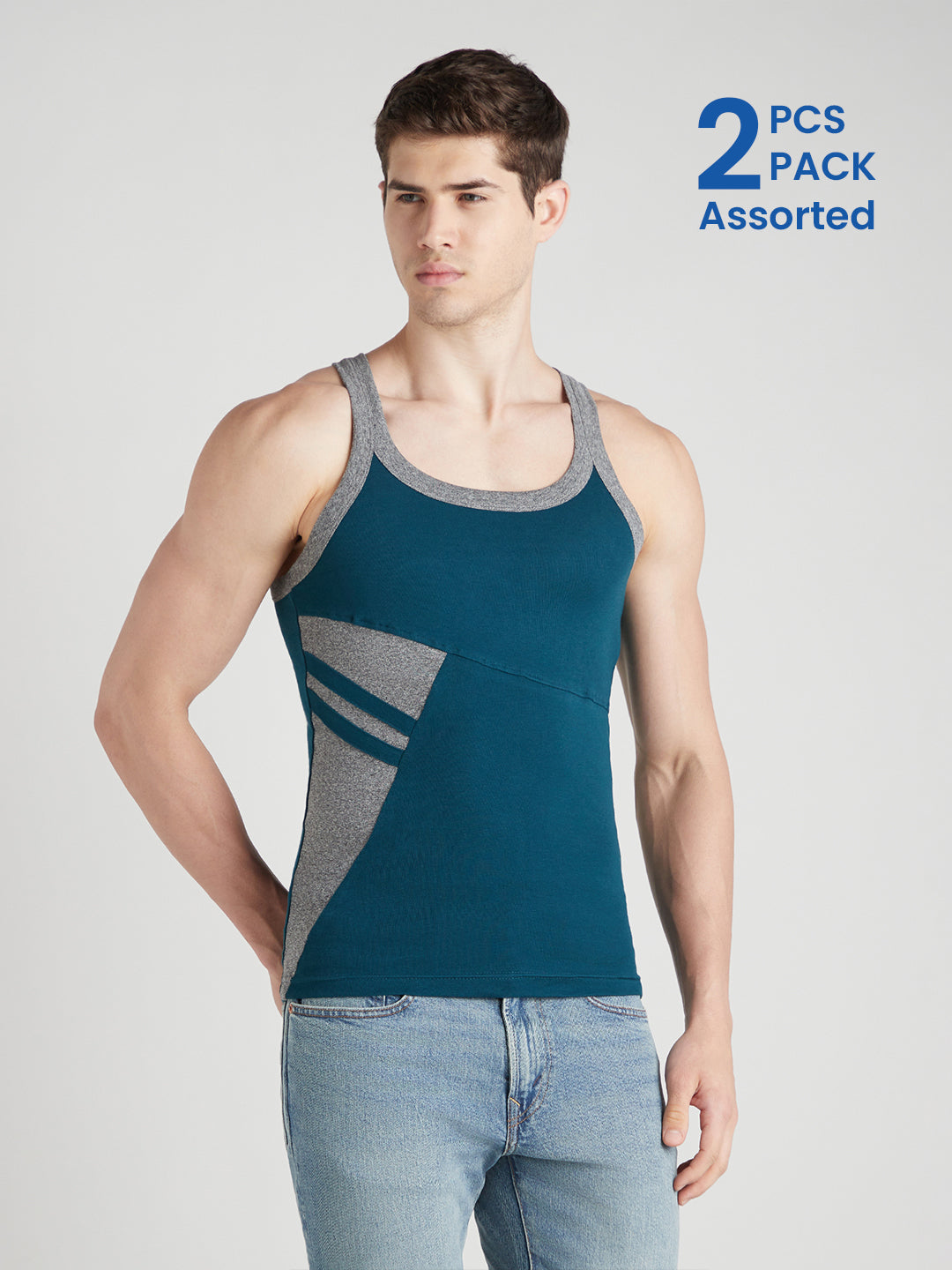 Men's Gym Vests with Side Contrast Panel Pack of 2