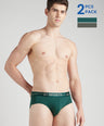 Sporto Metal Brief for Men | Cotton Spandex Mid-Rise Brief with Soft Shiny Waistband | Pack of 2 (Deep Green & Teal)