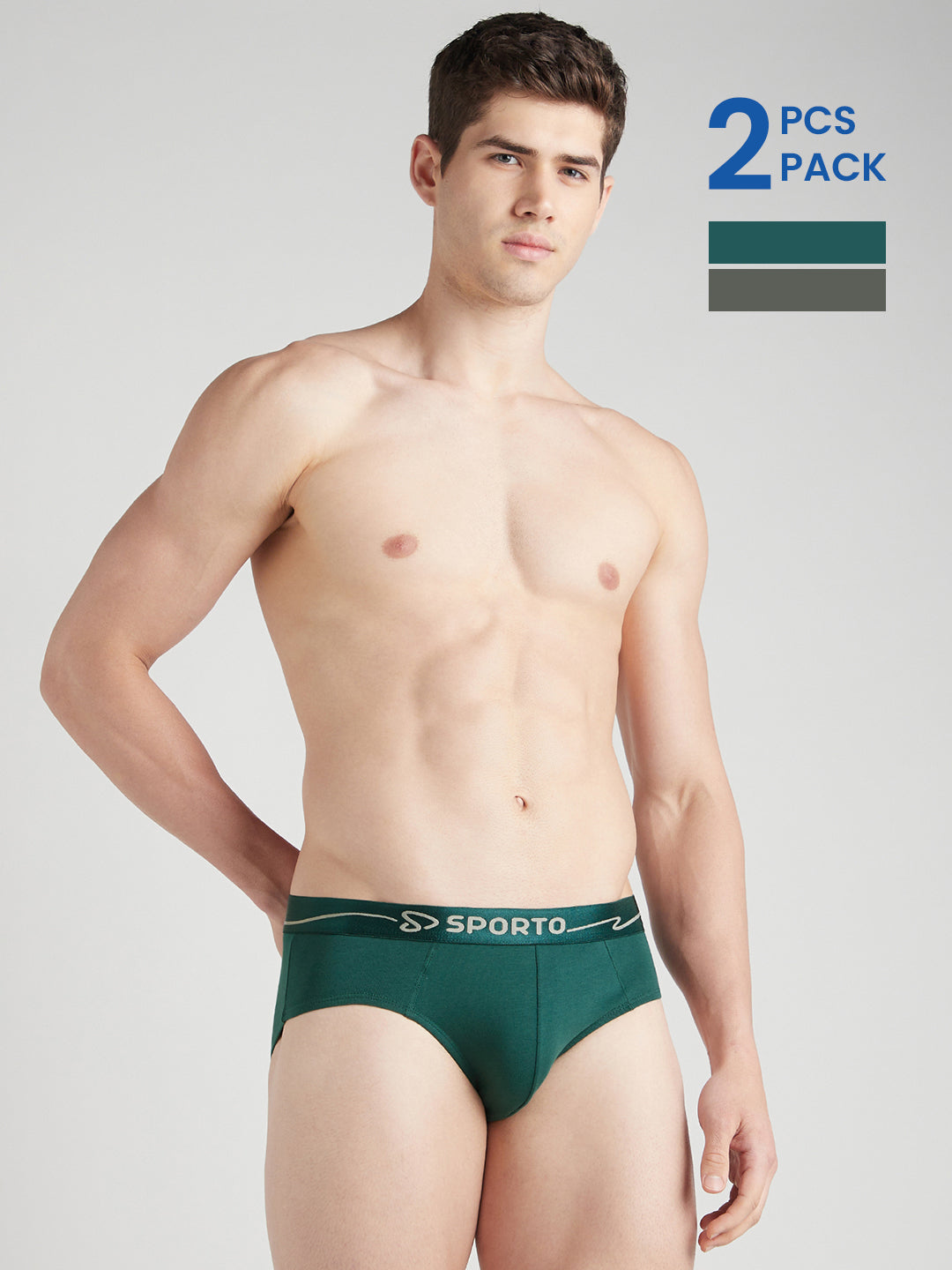 Sporto Metal Brief for Men | Cotton Spandex Mid-Rise Brief with Soft Shiny Waistband | Pack of 2 (Deep Green & Teal)