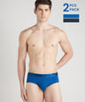 Sporto Metal Brief for Men | Cotton Spandex Mid-Rise Brief with Soft Shiny Waistband | Pack of 2 (Royal Blue & Sky Blue)