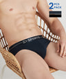 Sporto Metal Brief for Men | Cotton Spandex Mid-Rise Brief with Soft Shiny Waistband | Pack of 2 (Black & Navy)