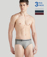 Sporto Metal Brief for Men | Cotton Spandex Mid-Rise Brief with Soft Shiny Waistband | Pack of 3 (Light Grey, Navy & Wine)