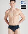 Sporto Metal Brief for Men | Cotton Spandex Mid-Rise Brief with Soft Shiny Waistband | Pack of 3 (Black, Navy & Charcoal)
