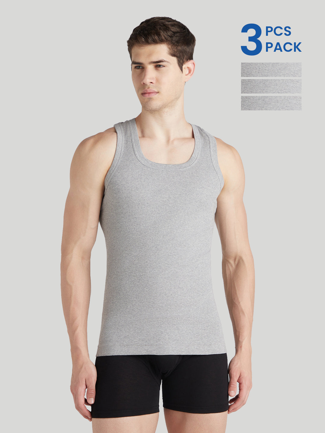 Men's Derby Vest for Men's Innerwear Grey Melange - Pack of 3