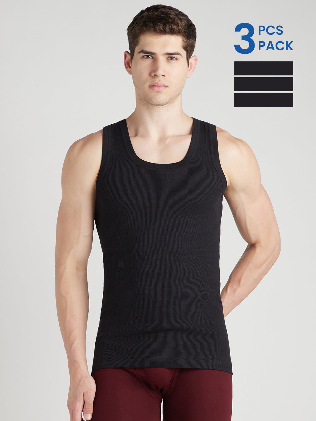Men's Derby Vest for Men's Innerwear Vest - Black - Pack of 3