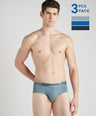 Sporto Metal Brief for Men | Cotton Spandex Mid-Rise Brief with Soft Shiny Waistband | Pack of 3 (Royal Blue, Sky Blue & Blue Slate)