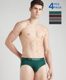 Sporto Metal Brief for Men | Cotton Spandex Mid-Rise Brief with Soft Shiny Waistband | Pack of 4 (Deep Green, Wine, Teal & Charcoal)
