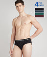 Sporto Metal Brief for Men | Cotton Spandex Mid-Rise Brief with Soft Shiny Waistband | Pack of 4 (Black, Royal Blue, Deep Green & Wine)
