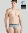 Sporto Metal Brief for Men | Cotton Spandex Mid-Rise Brief with Soft Shiny Waistband | Pack of 4 (Black, Navy, Charcoal & Light Grey)