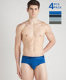 Sporto Metal Brief for Men | Cotton Spandex Mid-Rise Brief with Soft Shiny Waistband | Pack of 4 (Royal Blue, Sky Blue, Blue Slate & Teal)
