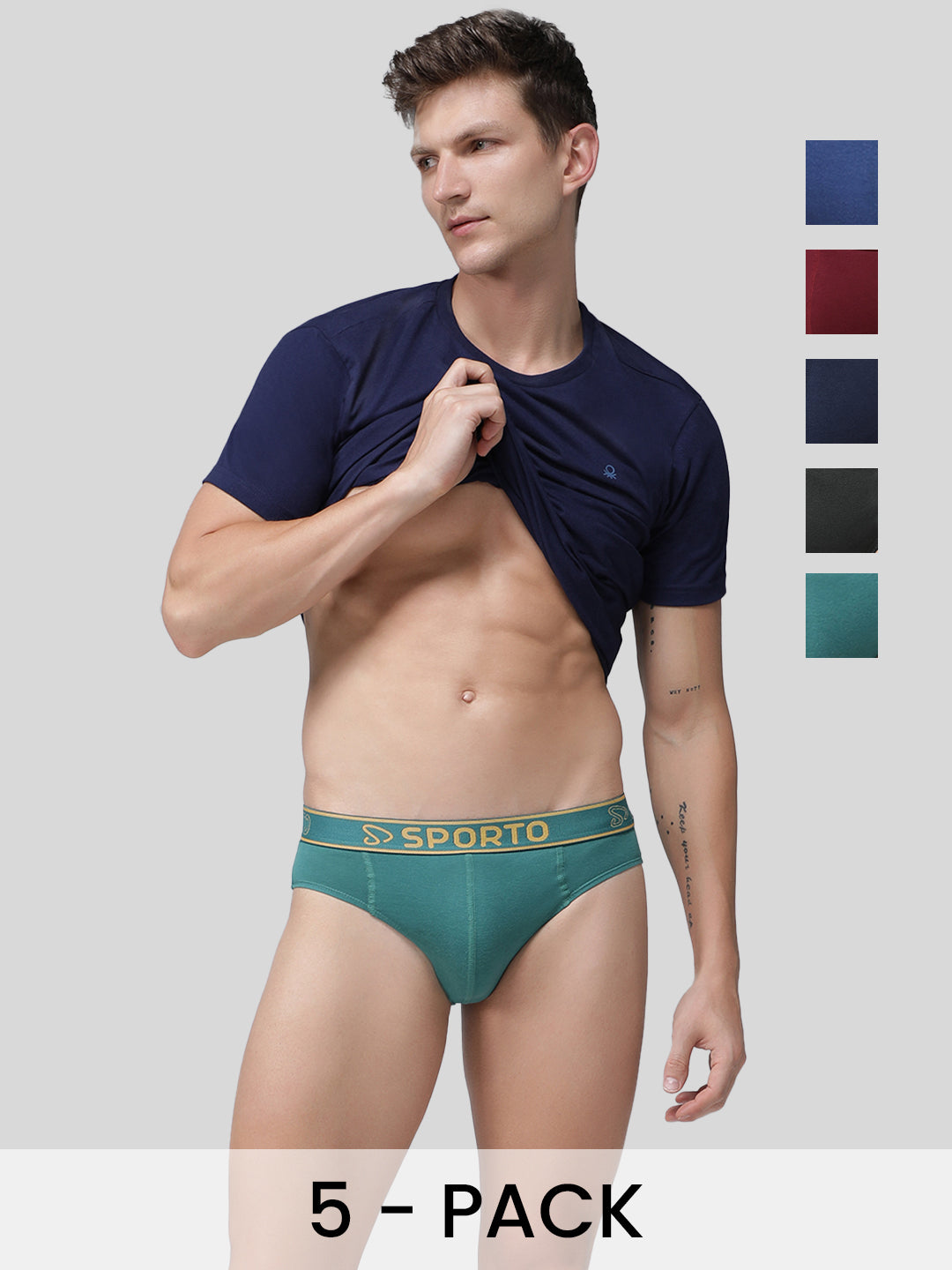 Sporto Men's Cotton Brief Multicolour Pack of 5