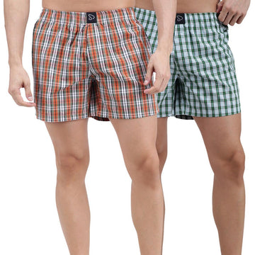 Sporto Men's Checkered Boxer Shorts (Pack Of 2) - Green & Red