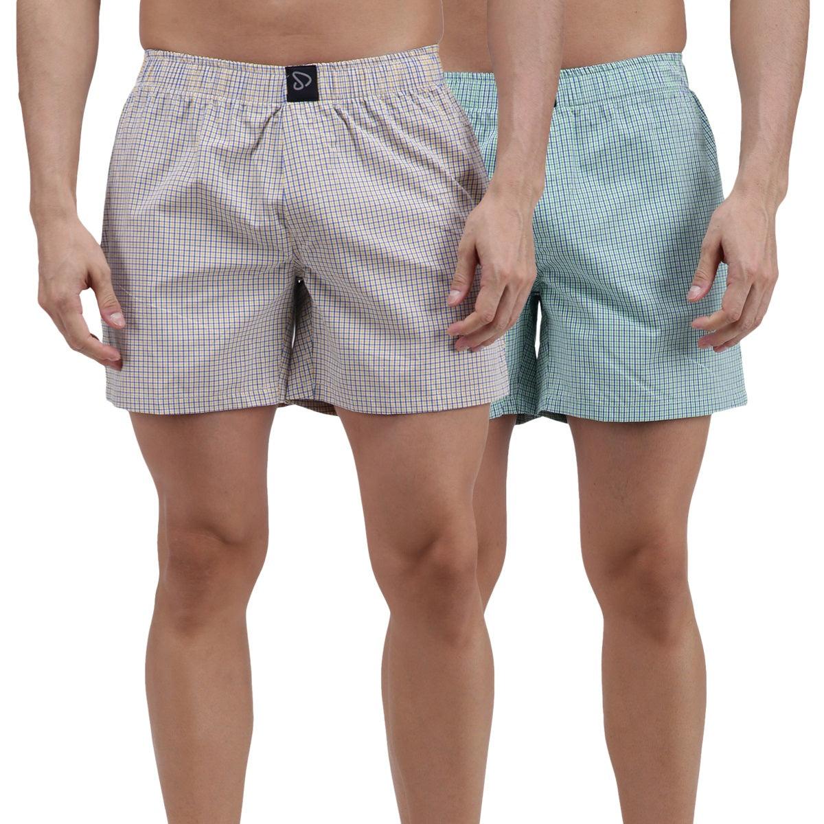 Sporto Men's Checkered Boxer Shorts (Pack Of 2) - Green & Multi