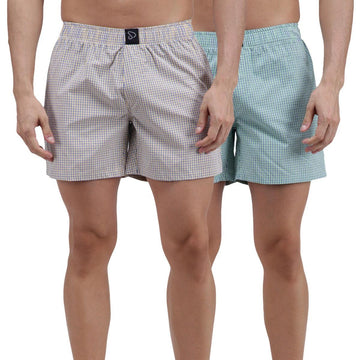 Sporto Men's Checkered Boxer Shorts (Pack Of 2) - Green & Multi - Sporto by Macho
