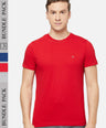 Sporto Men's Round Neck Cotton Tee Pack of - 3 (Red + Grey + Navy)