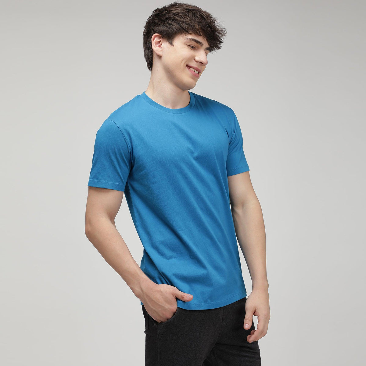 Round Neck Fluyid Cotton Rich, Solid Colour T-shirt Pack of 2