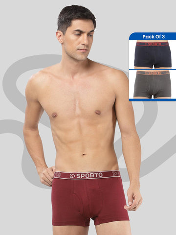 Sporto Men's Cotton Square Trunk (Pack Of 3) - Maroon + Navy + Charcoal - Sporto by Macho