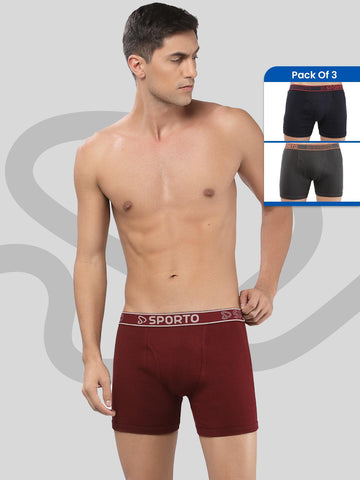 Sporto Men's Ribbed Long Trunks Pack of 3 - Navy, Charcoal & Maroon - Sporto by Macho