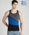 Men's Gym Vest for Men | 100% Cotton Sleeveless Ribbed Gym Vest – Tri-Colour Panel | Pack of 2 (Assorted Colours) | Style 711