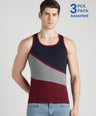 Men's Gym Vest for Men | 100% Cotton Sleeveless Ribbed Gym Vest – Tri-Colour Panel | Pack of 3 (Assorted Colours) | Style 711