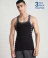 Men's Gym Vest for Men | 100% Cotton Sleeveless Ribbed Gym Vest – Striped Side Contrast Panel | Pack of 3 (Assorted Colours) | Style 812
