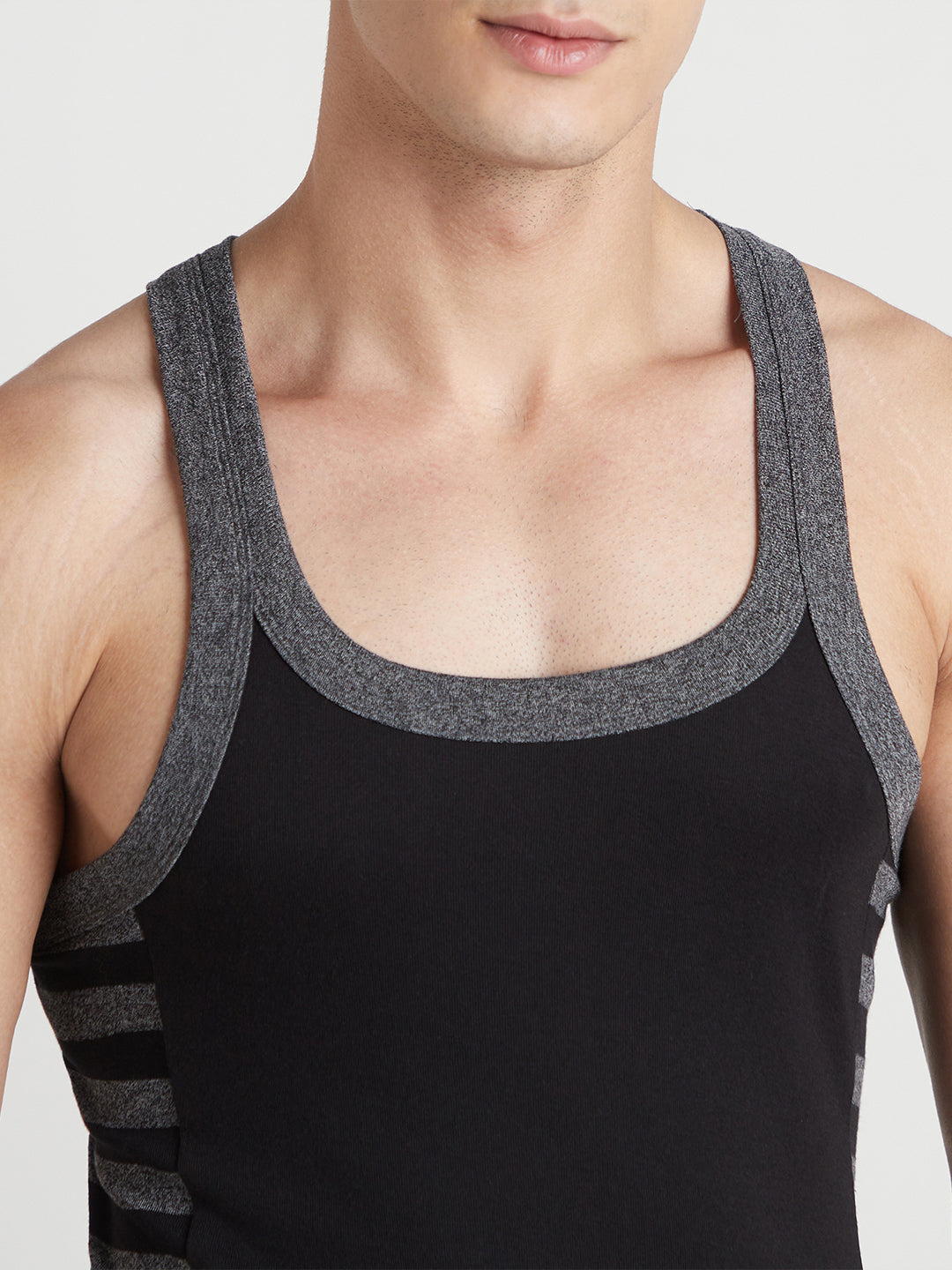 Men's Gym Vest for Men | 100% Cotton Sleeveless Ribbed Gym Vest – Striped Side Contrast Panel | Pack of 2 (Assorted Colours) | Style 812