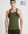 Men's Gym Vest for Men | 100% Cotton Sleeveless Ribbed Gym Vest – Contrast Shoulder Panel & Piping | Pack of 2 (Assorted Colours) | Style 814