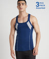 Men's Gym Vest for Men | 100% Cotton Sleeveless Ribbed Gym Vest – Contrast Shoulder Panel & Piping | Pack of 3 (Assorted Colours) | Style 814