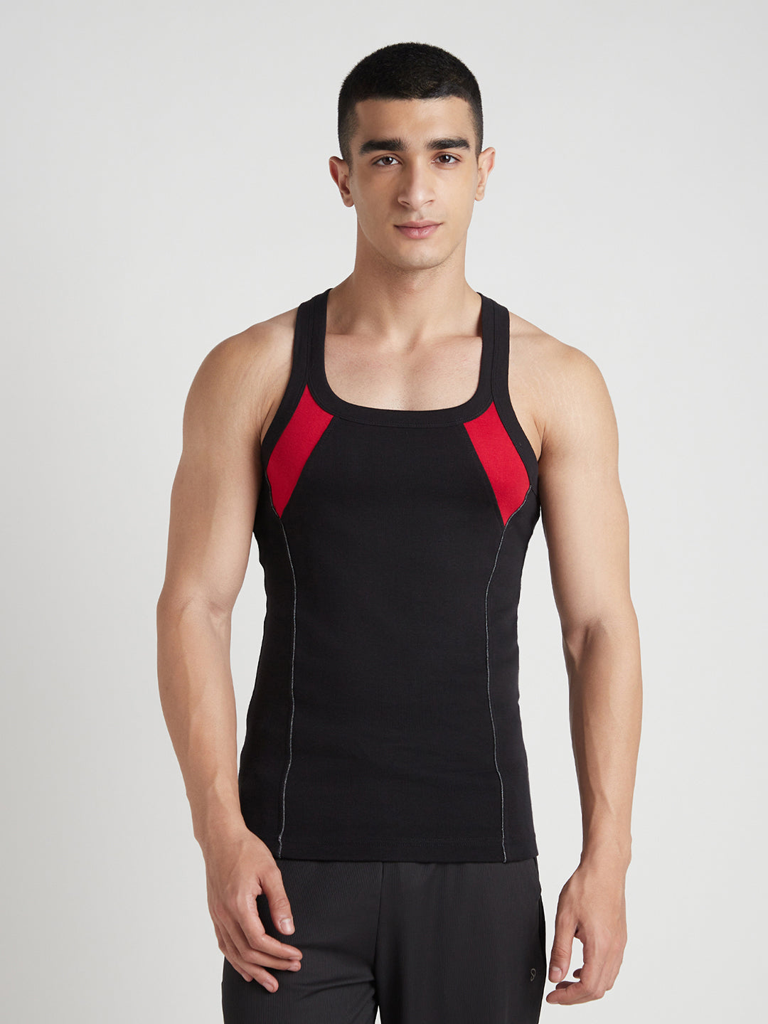 Men's Gym Vest for Men | 100% Cotton Sleeveless Ribbed Gym Vest – Contrast Shoulder Panel & Piping | Pack of 2 (Assorted Colours) | Style 814