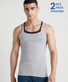 Men's Gym Vest for Men | 100% Cotton Sleeveless Ribbed Gym Vest – Contrast Neck & Armhole Piping | Pack of 2 (Assorted Colours) | Style 888