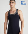 Men's Gym Vest for Men | 100% Cotton Sleeveless Ribbed Gym Vest – Contrast Neck & Armhole Piping | Pack of 3 (Assorted Colours) | Style 888