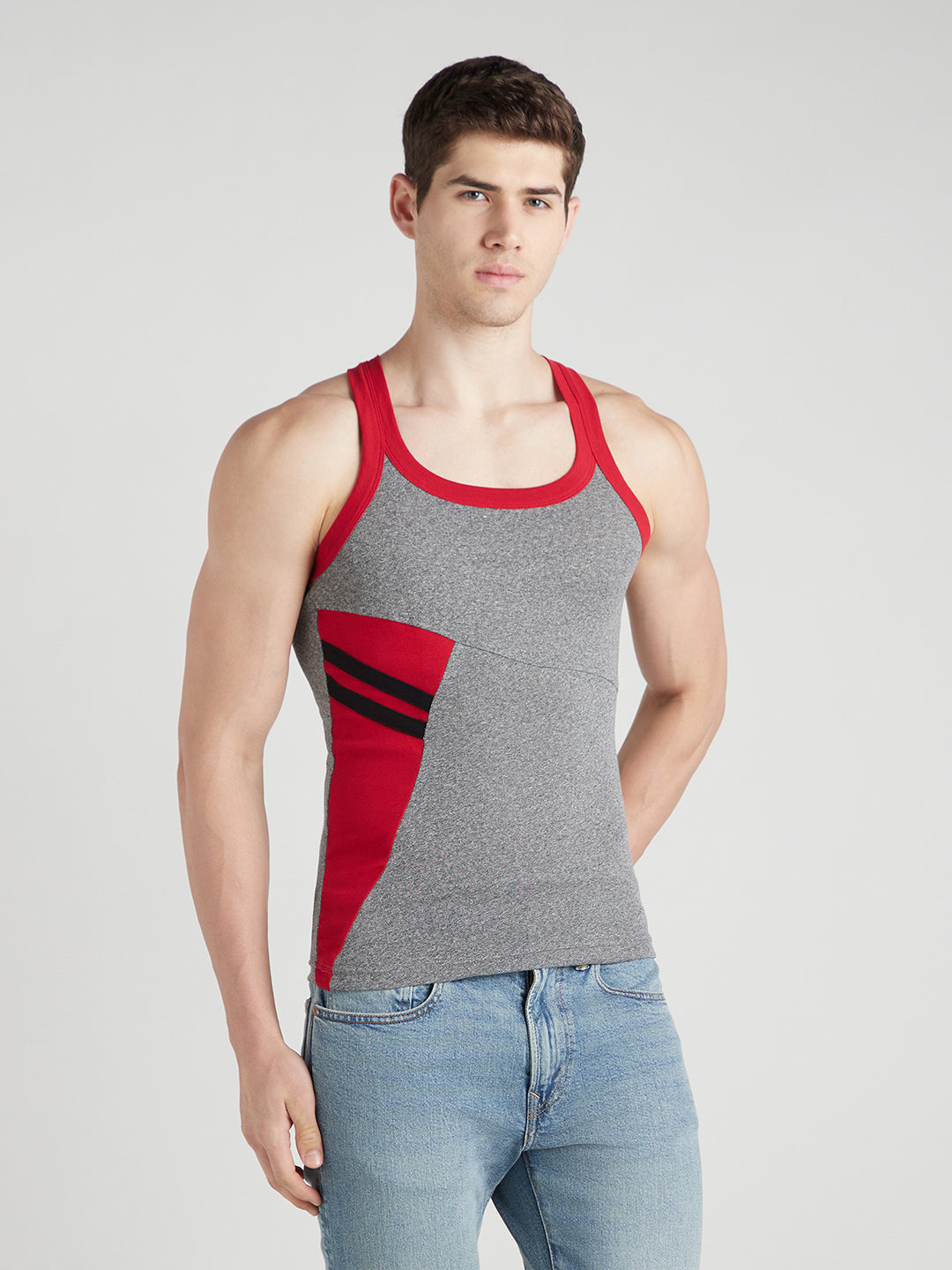 Men's Gym Vest for Men | 100% Cotton Sleeveless Ribbed Gym Vest – Colour-Block Contrast Panel | Pack of 2 (Assorted Colours) | Style 707