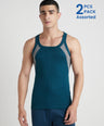 Men's Gym Vest for Men | 100% Cotton Sleeveless Ribbed Gym Vest – Side Contrast Panel | Pack of 2 (Assorted Colours) | Style 744
