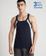 Men's Gym Vest for Men | 100% Cotton Sleeveless Ribbed Gym Vest – Side Contrast Panel | Pack of 3 (Assorted Colours) | Style 744