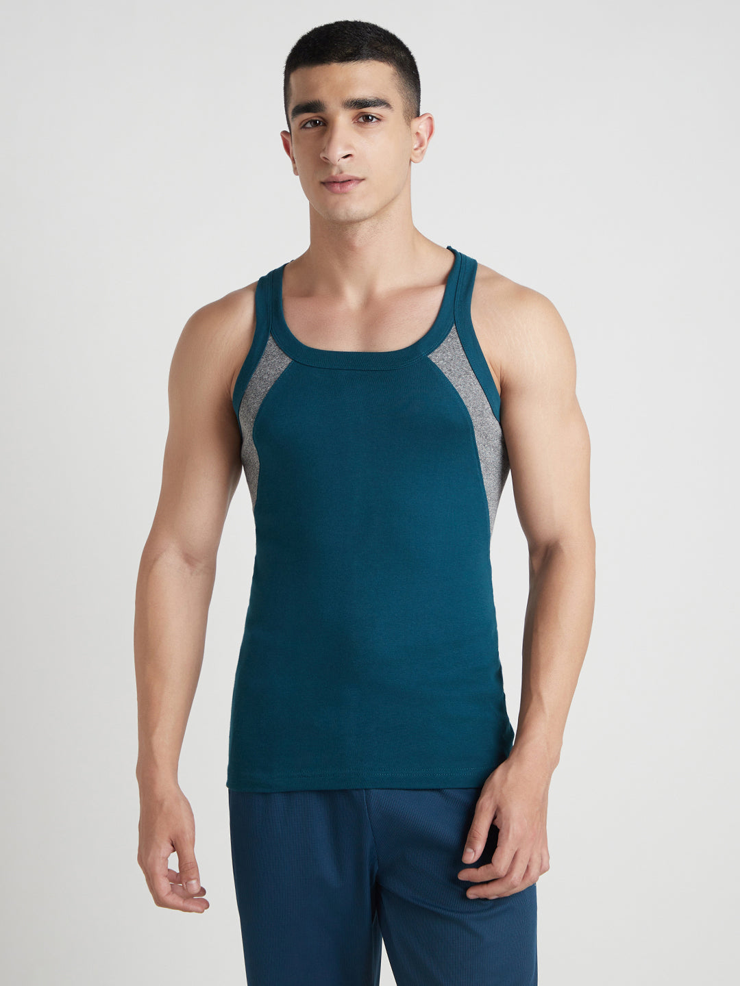 Men's Gym Vest for Men | 100% Cotton Sleeveless Ribbed Gym Vest – Side Contrast Panel | Pack of 2 (Assorted Colours) | Style 744