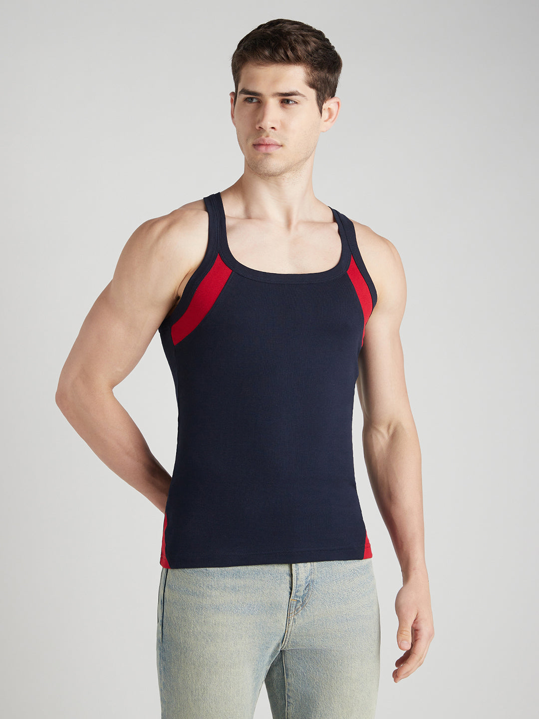 Men's Gym Vest for Men | 100% Cotton Sleeveless Ribbed Gym Vest – Armhole Contrast Panel | Pack of 3 (Assorted Colours) | Style 755