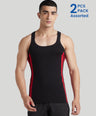 Men's Gym Vest for Men | 100% Cotton Sleeveless Ribbed Gym Vest – Side Stripe Contrast Panel | Pack of 2 (Assorted Colours) | Style 766