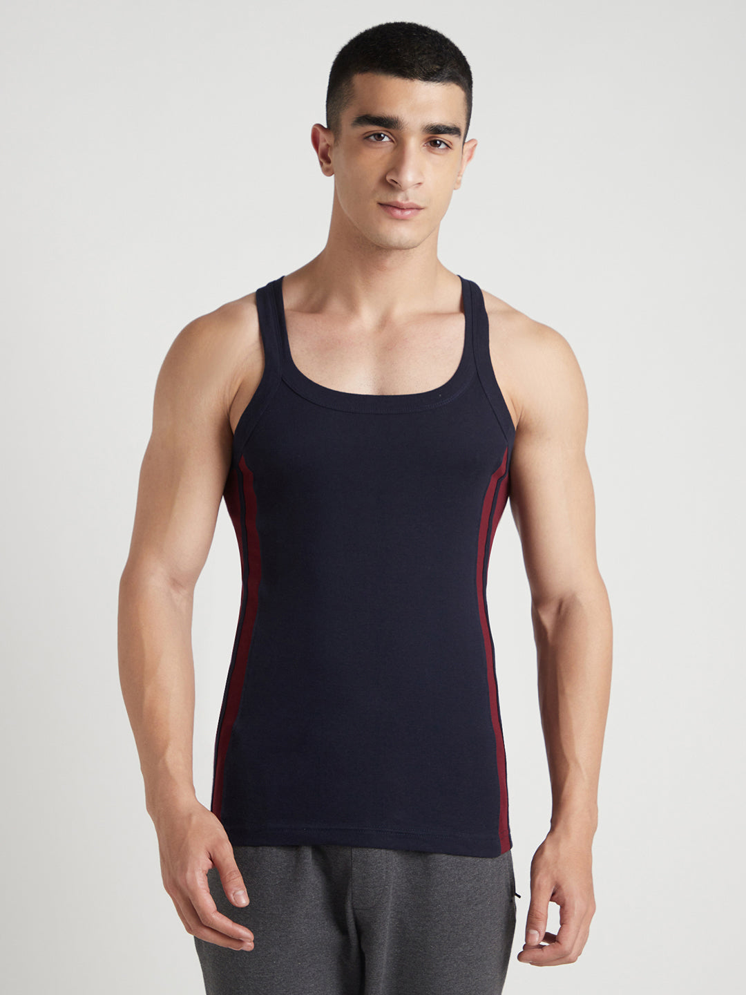 Men's Gym Vest for Men | 100% Cotton Sleeveless Ribbed Gym Vest – Side Stripe Contrast Panel | Pack of 3 (Assorted Colours) | Style 766
