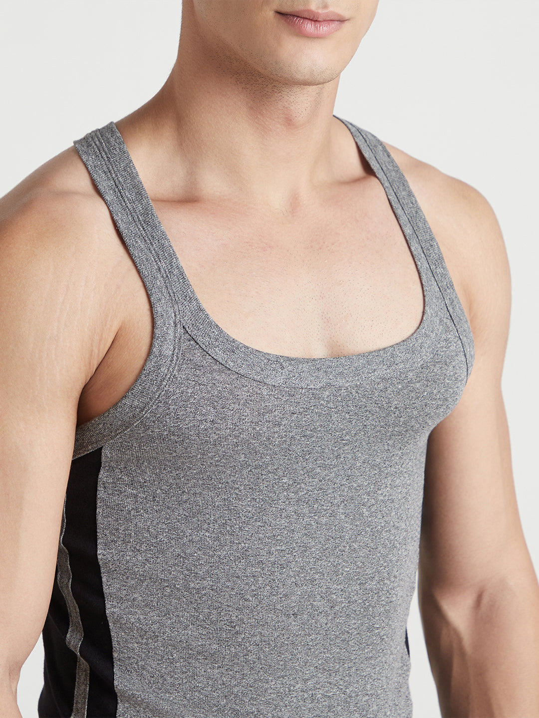 Men's Gym Vest for Men | 100% Cotton Sleeveless Ribbed Gym Vest – Side Stripe Contrast Panel | Pack of 3 (Assorted Colours) | Style 766