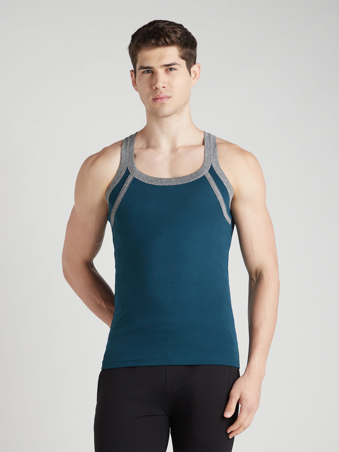 Men's Gym Vest for Men | 100% Cotton Sleeveless Ribbed Gym Vest – Side Contrast Panel with Piping | Pack of 3 (Assorted Colours) | Style 813