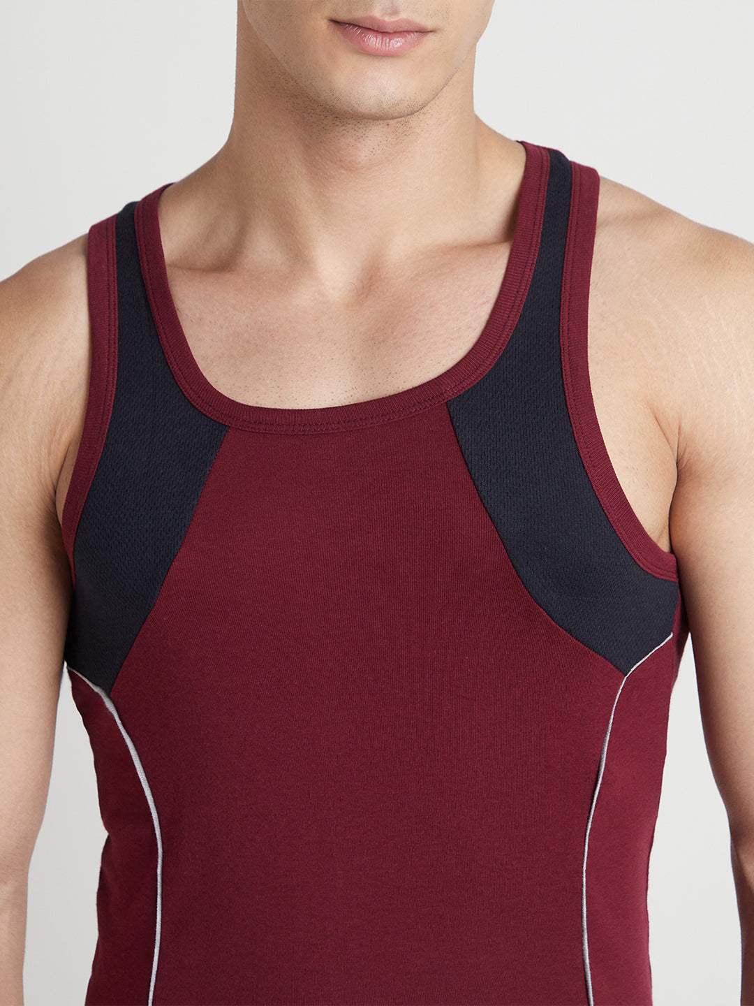 Men's Gym Vest for Men | Sweat-Absorbing Cotton Sleeveless Vest with Contrast Mesh Shoulder Panel | Pack of 2 (Assorted Colours) | Style 815