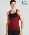 Men's Gym Vest for Men | Sweat-Absorbing Cotton Sleeveless Vest with Contrast Mesh Chest Panel | Pack of 3 (Assorted Colours) | Style 816