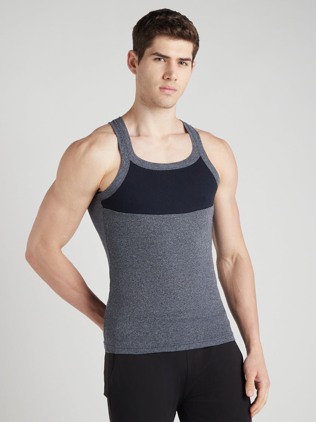 Men's Gym Vest for Men | Sweat-Absorbing Cotton Sleeveless Vest with Contrast Mesh Chest Panel | Pack of 2 (Assorted Colours) | Style 816