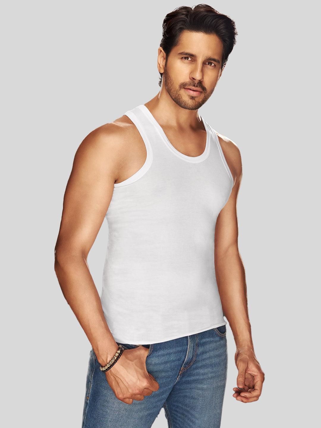 Sporto White Vest for Men Single Jersey (Pack Of 3)