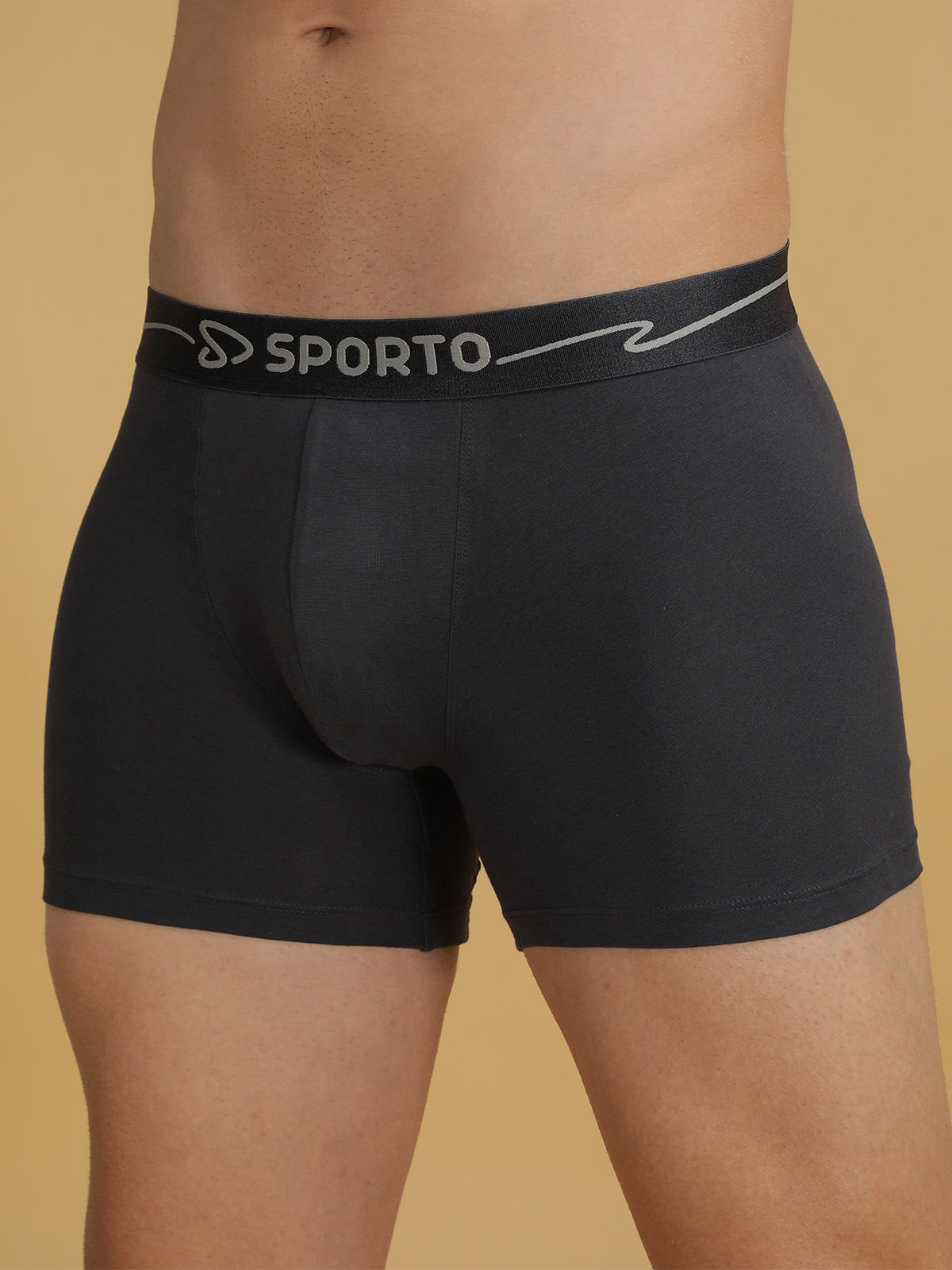 Sporto Men's Solid Spandex Square Neo Metal Trunks Multicolour pack of 3