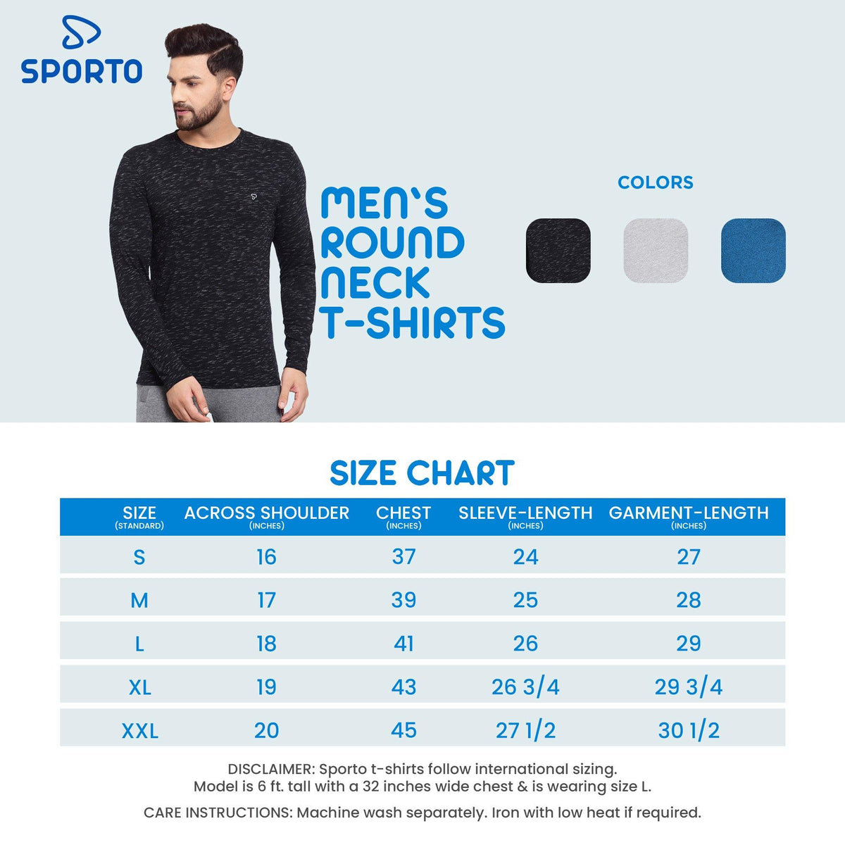 Sporto Men's Regular fit Full Sleeve T-Shirt - Black