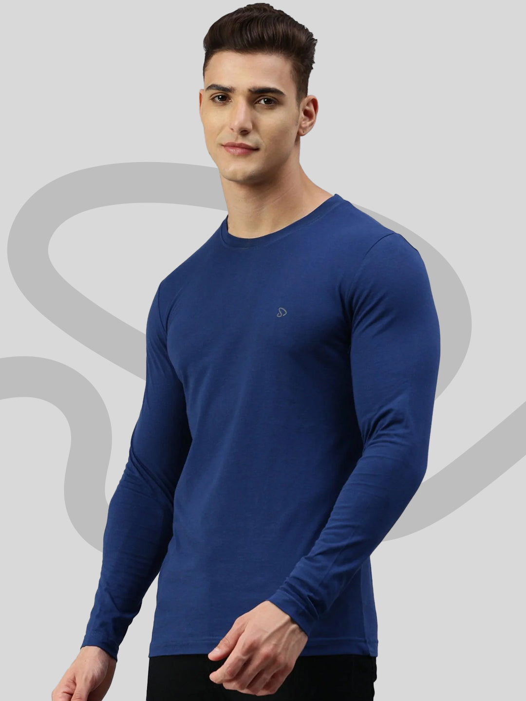 Sporto Cotton Round Neck Full Sleeve Denim Navy T-Shirt
