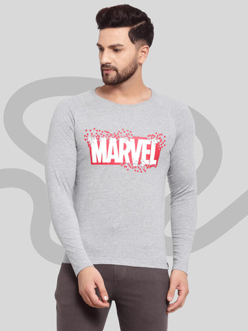 Sporto Men's Marvel Print Full Sleeve T-shirt - Grey Melange