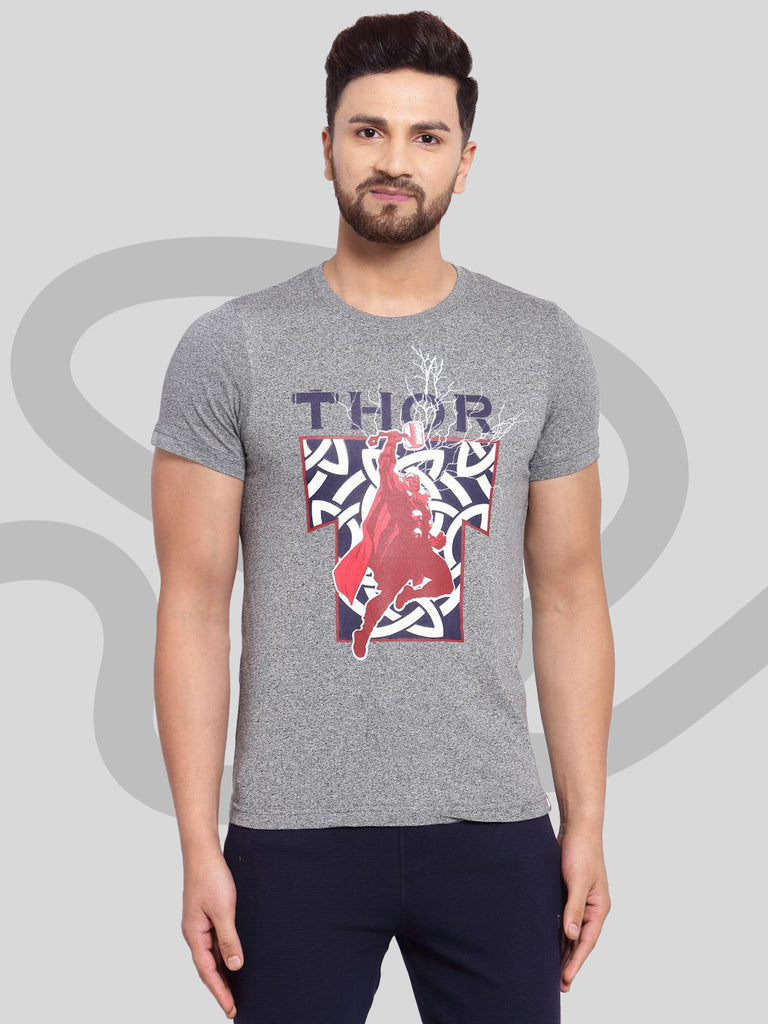 Sporto Men's Thor Printed Half Sleeve T-Shirt - Grey Jaspe